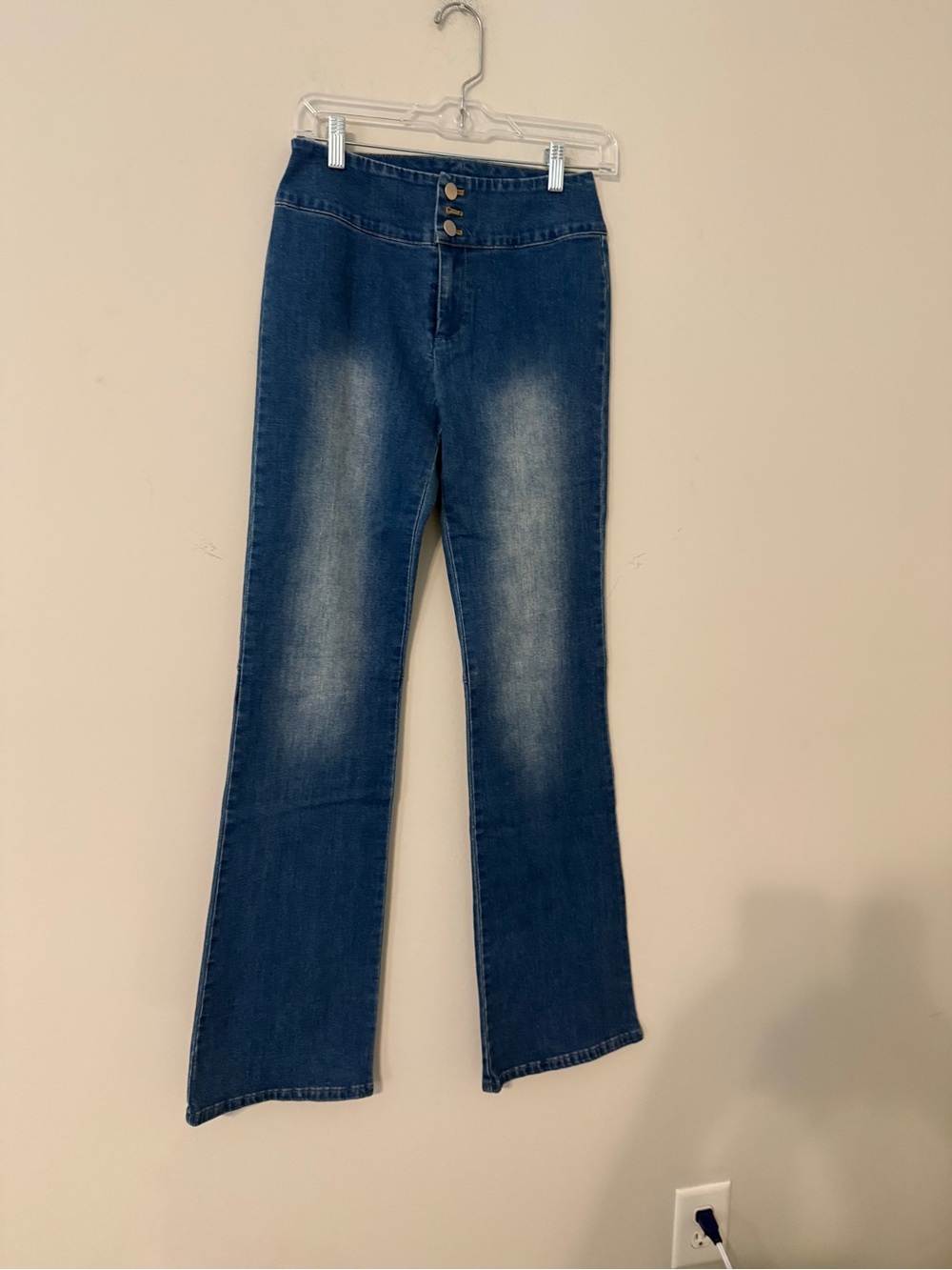 Olivaceous Dark Blue Flare Jeans with Faded Front